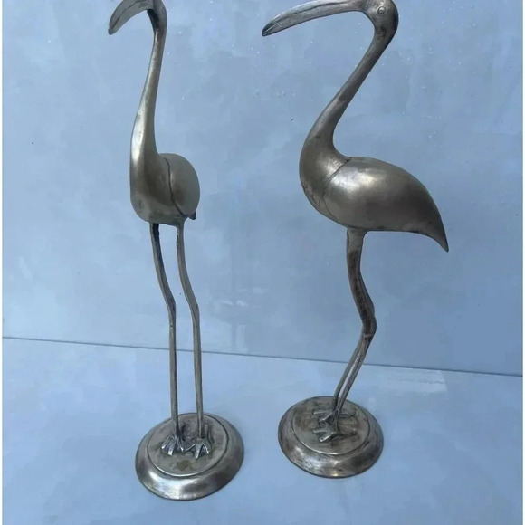Vintage Collection Two Pair of Handmade Brass Flamingo golden Sz 16" - Picture 8 of 12